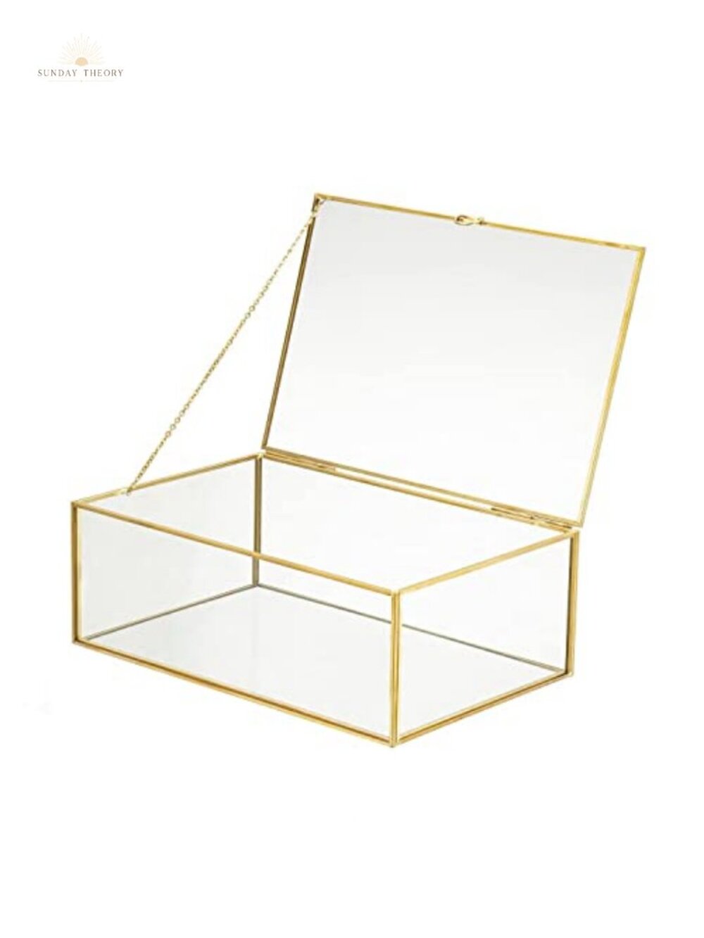 Vintage Glass Jewelry Box with Gold Frame Hinged Lid Keepsake Storage Trinket